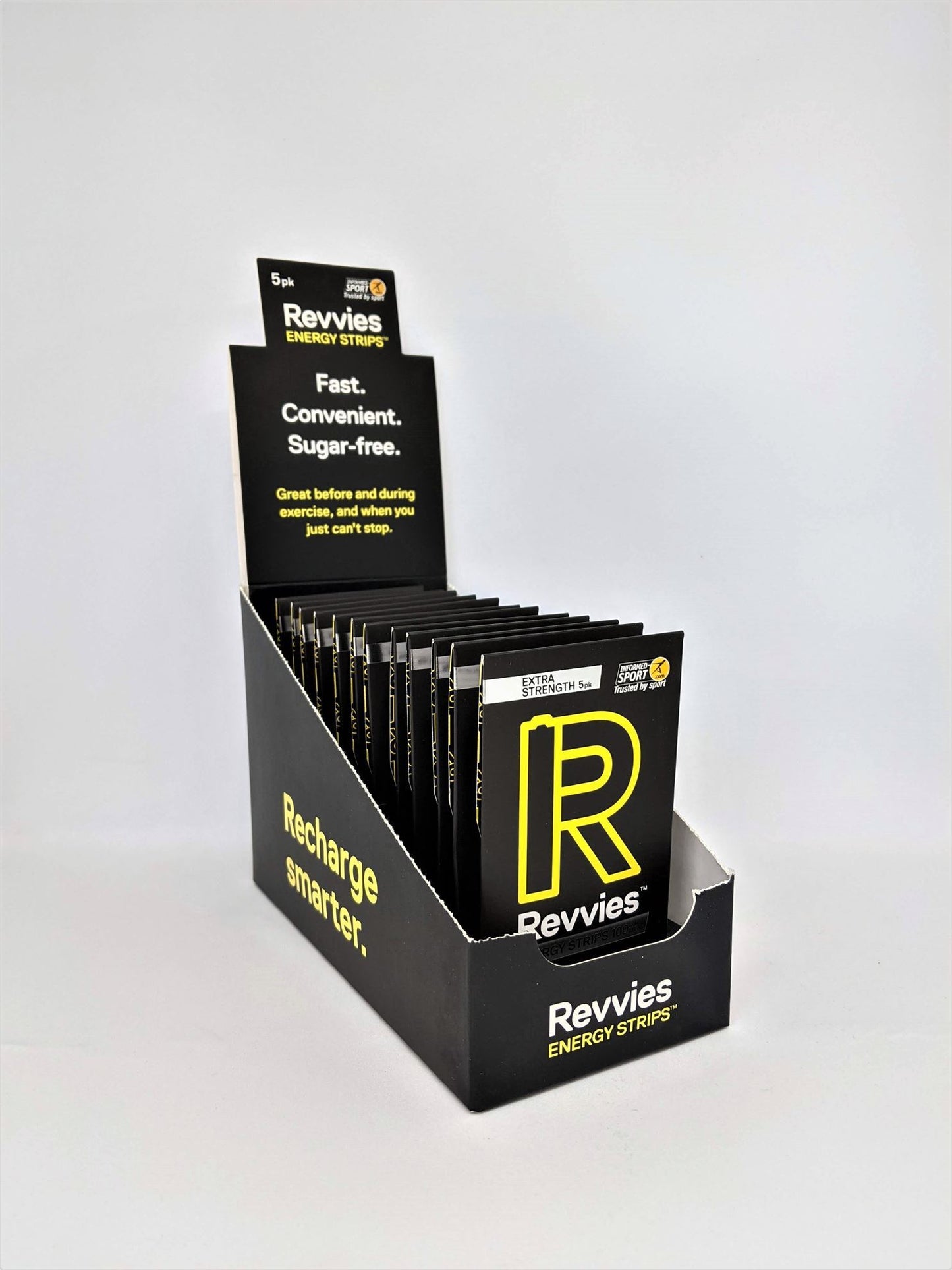 Revvies Extra Strength Energy Strips | 100mg Caffeine | 12 x 5 Pack | Sugar-Free, Fast Boost