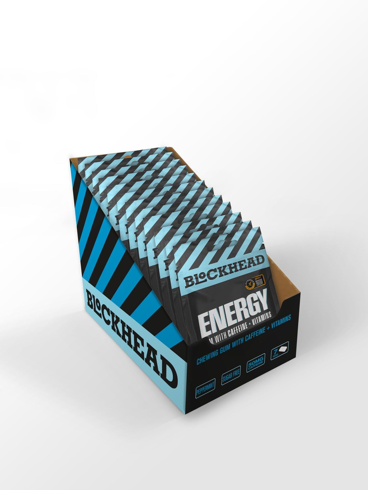 Blockhead Caffeine Gum - 12 Packs (7 x 50mg caffeine gums per pack)