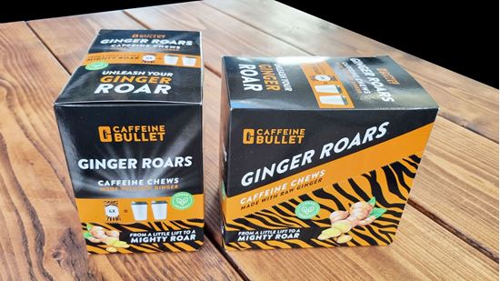 Caffeine Bullet: Ginger Roars | Vegan Energy Chews | 12 packs of 6 chews | 33mg Caffeine Boost