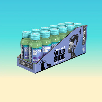 Unrooted: Good Gut: Baobab Boosted Apple Cider Vinegar Shots: 60ml Glass Bottles (12 pack)