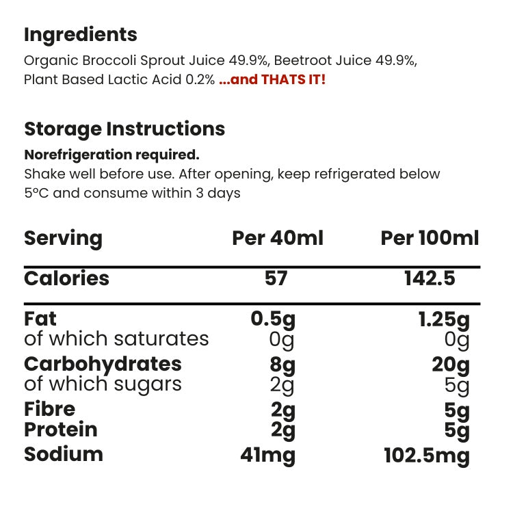 Organic Superfoods Company Beetroot and Broccoli Sprout Juice Shots 28 x 40ml