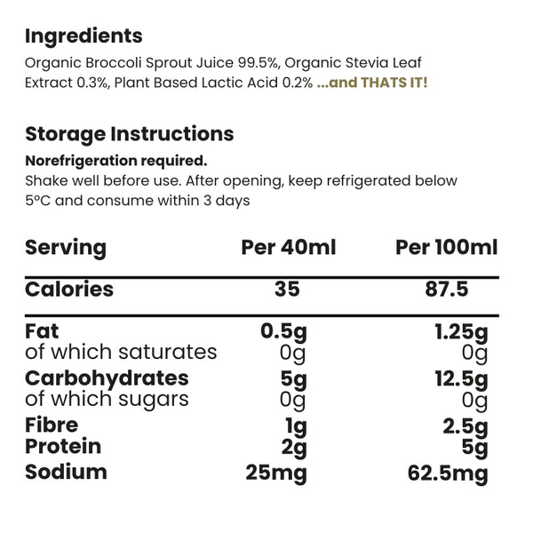 Organic Superfoods Company Broccoli Sprout Juice Shots 28 x 40ml