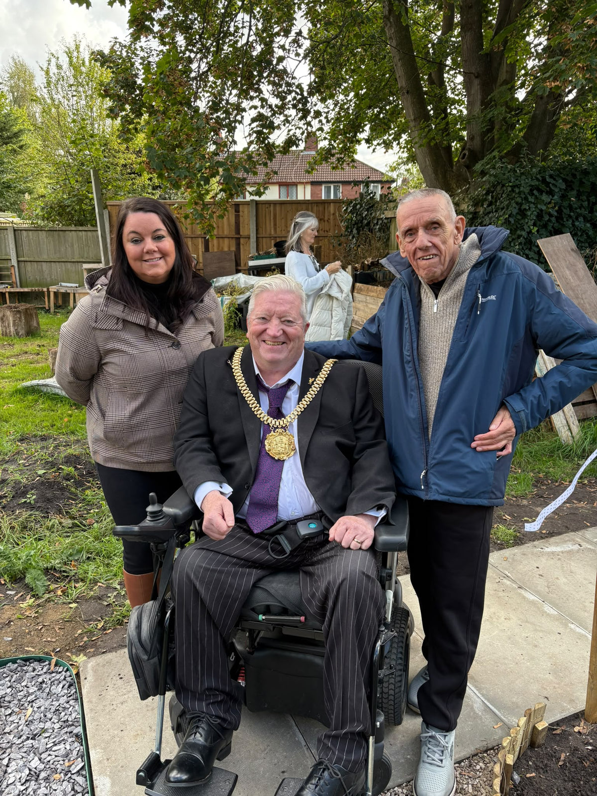 The Lord Mayor of Liverpool with PEAK4 director Emma Johnson and volunteer lead Ron Watkins at Karonga Gardens